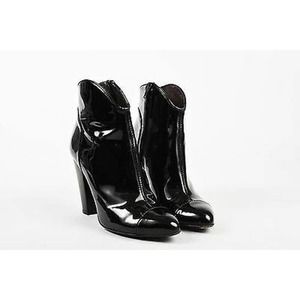 H5 NEW BURBERRY Black Patent Leather Side Zip Hi Heel Cap Toe Boots Sz 36.5 $695